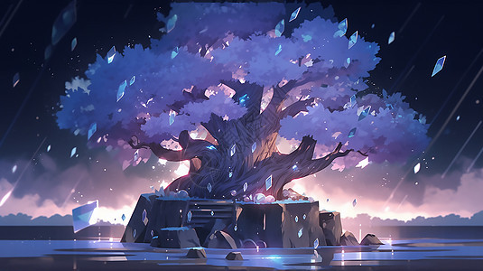 幻想美丽的水晶盆景树装饰插图图片
