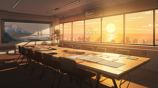 夕阳里的会议室图片