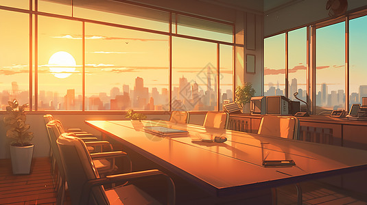 夕阳下的会议室图片