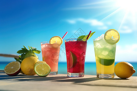 夏日缤纷果汁饮料背景图片