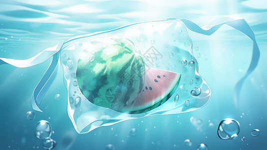 透明袋子美味的卡通西瓜在透明的袋子中插画
