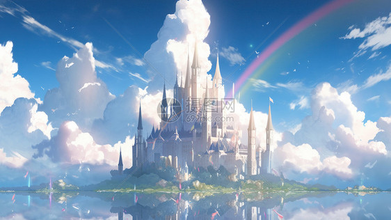 云朵包围的欧式梦幻卡通城堡图片