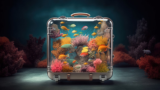 旅行箱里的海底生物图片