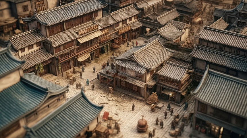 中国古风建筑城市街道鸟瞰图插画图片下载-正版图片402479486-摄图网