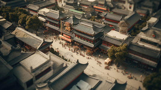 古老的中国城市古风建筑群鸟瞰图图片