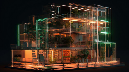 科技感霓虹灯玻璃展示厅背景图片