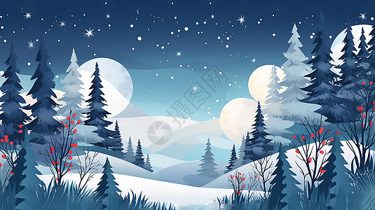冬天挂满冰雪的松树卡通插图图片