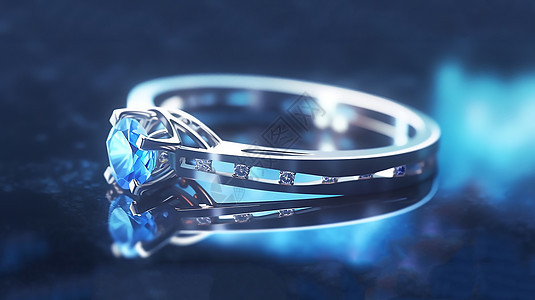一个美丽的高级蓝宝石银首饰戒指图片
