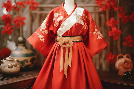 汉服童装紫荆城红服装设计背景图片