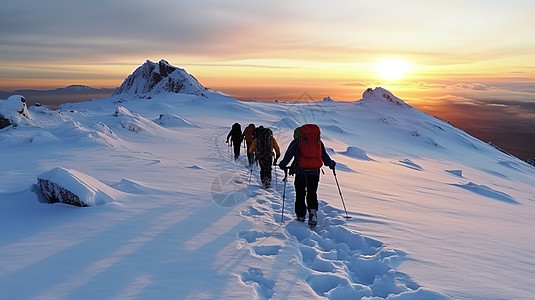 登山者征服攀登雪山图片