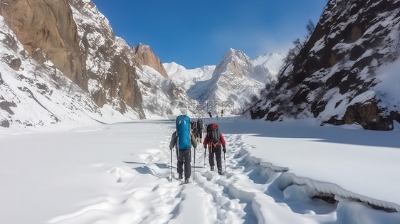 登山者征服雪山图片