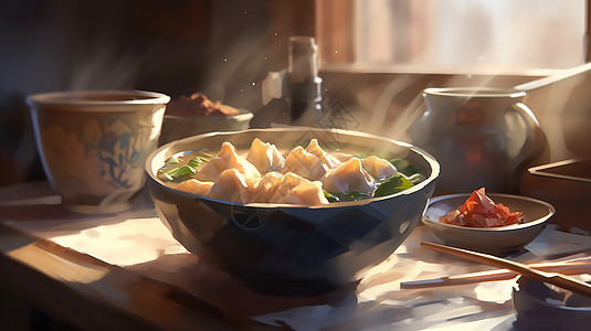水彩风美食水饺背景图片