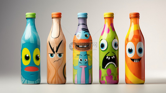 彩色瓶盖各种可爱搞怪卡通表情果汁饮料包装图片