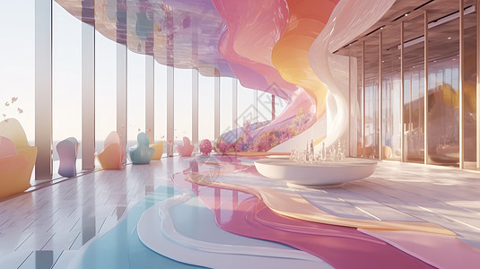 科幻超现实玻璃流动设计休闲大厅图片