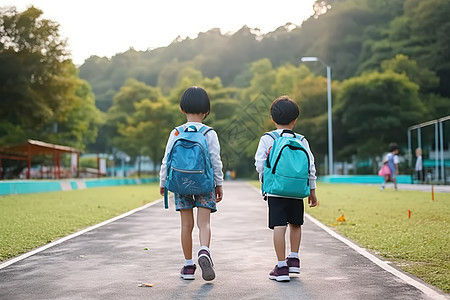 背着背包上学放学的小学生背景图片