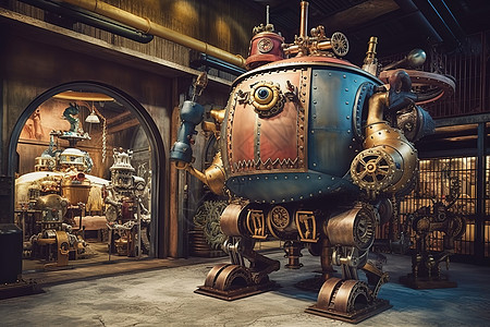 蒸汽朋克工厂机器人的风格科幻图片