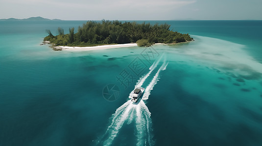游艇驶向海上岛屿图片