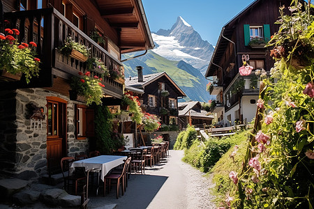 雪山下小镇旅游图片