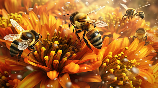 蜜蜂在辛勤的采蜜背景图片