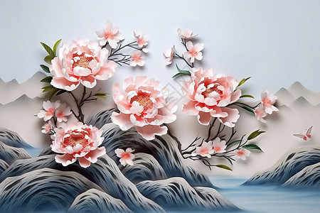 浮雕美丽牡丹花中国风图片