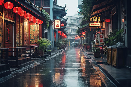 烟雨朦胧的古城古镇旅游景点图片