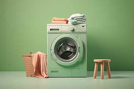 浅绿色滚筒洗衣机极简主义图片