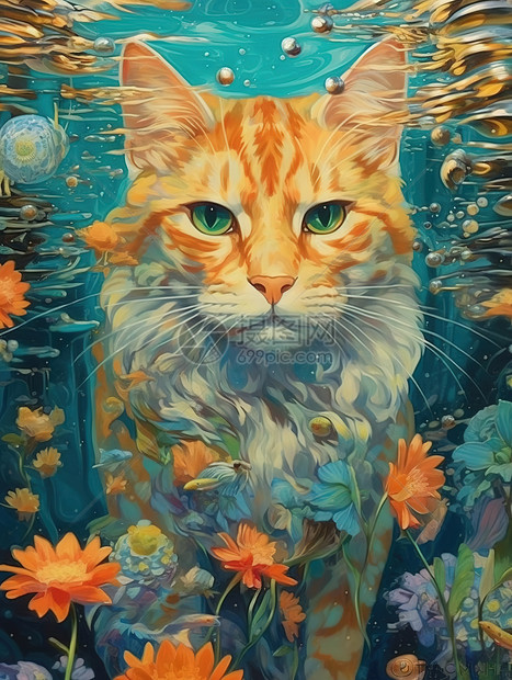 橘猫在水下图片
