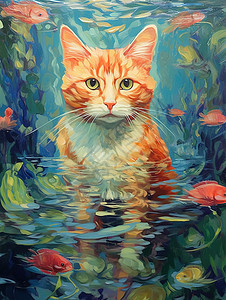 可爱的橘猫在海底图片