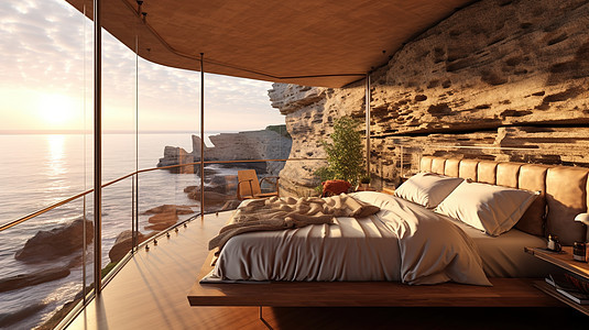 海边岩石上的卧室图片