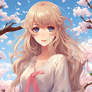 樱花树下的可爱金发少女动漫图片