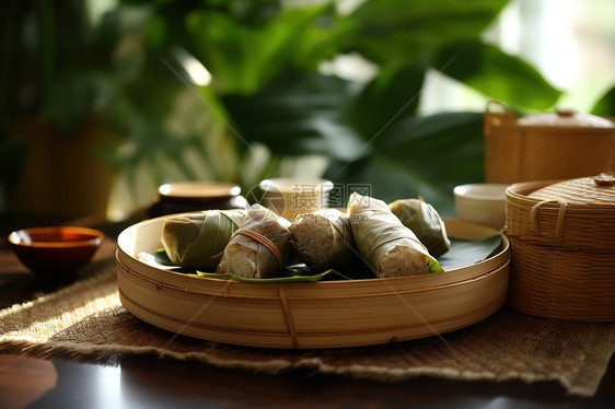 端午节竹篮糥米粽子图片