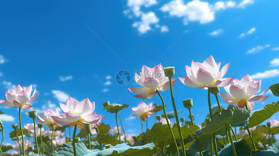 蓝天下的荷花盛夏花朵图片