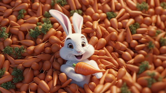 抱着胡萝卜的立体卡通小白兔图片
