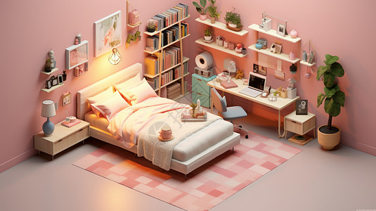 卡通粉色主题可爱的卧室图片