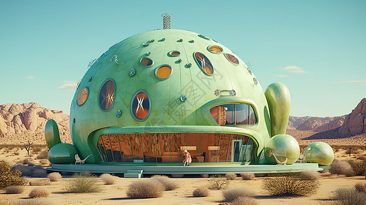 沙漠里的球形建筑模型图片