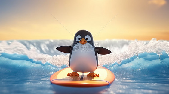 冲浪的卡通企鹅图片