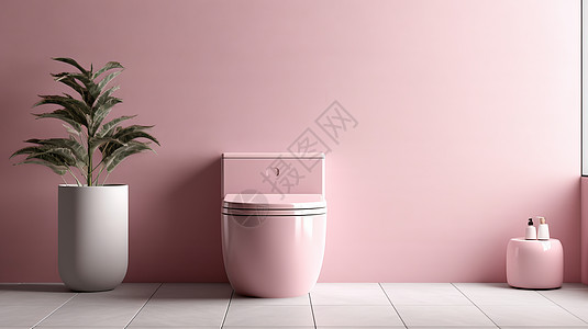 室内墙面设计粉色主题简约卫生间装修插画