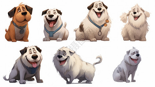 各种造型开心的卡通宠物狗图片