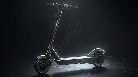 黑色小轮胎绿色装饰电动滑板车背景图片