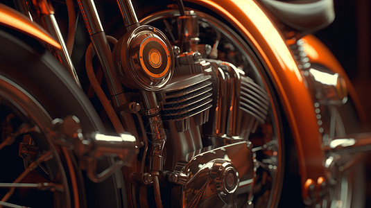 复古摩托车机械金属质感摩托车发动机特写图片