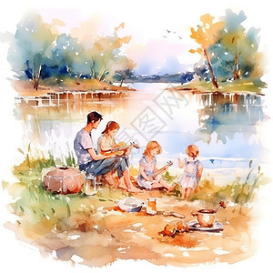 一家人户外野餐喜悦温馨的家庭聚会图片