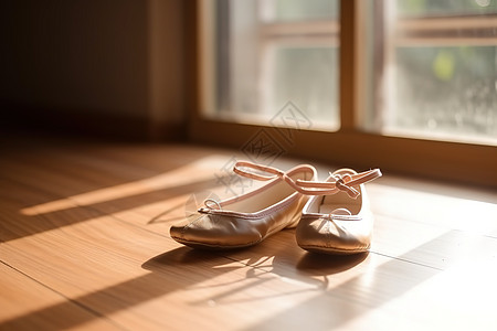 清晨阳光地板上的鞋背景图片