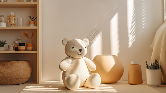 明亮儿童房间的玩具熊图片