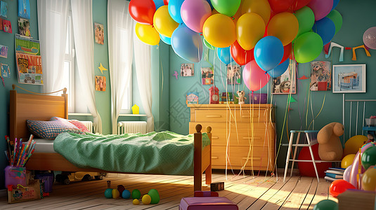 六一儿童节布置的儿童房间彩色气球图片