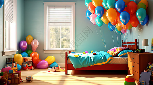 六一儿童节布置的儿童房间彩色气球图片