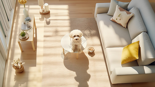 温馨舒适家居客厅的一只小狗图片