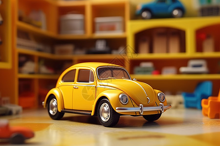 房和车儿童玩具房的黄色小汽车插画