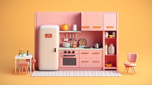 厨房与冰箱和烤箱插图图片