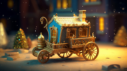 圣诞节立体金色卡通马车背景图片