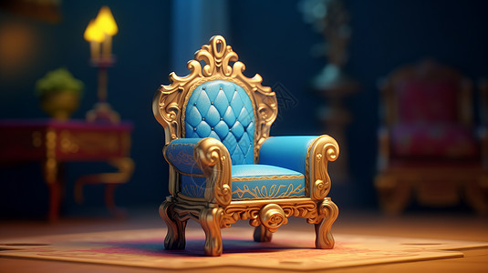 蓝色立体卡通欧式花纹单人沙发背景图片